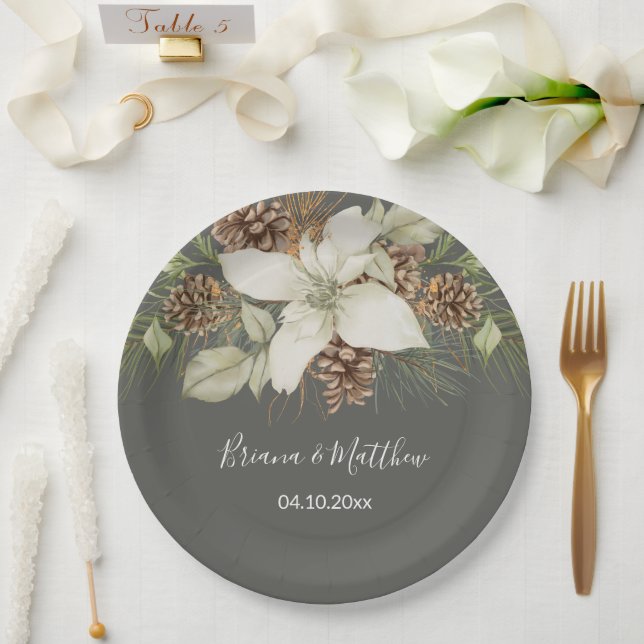 Winter Gray Elegant Script Wedding Pappteller (Hochzeit)