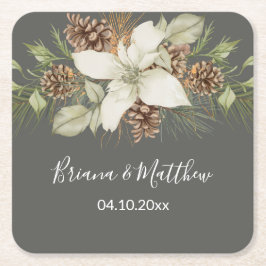 Winter Gray Elegant Script Wedding Rechteckiger Pappuntersetzer