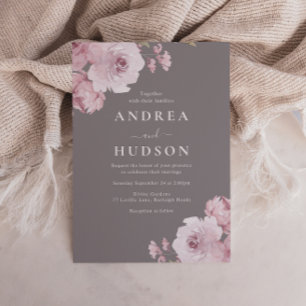 Winter Gray & Mauve Dusty Rose Wedding Einladung