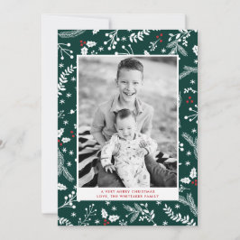 Winter Green Berries Weihnachtsferien-Flat Card Einladung