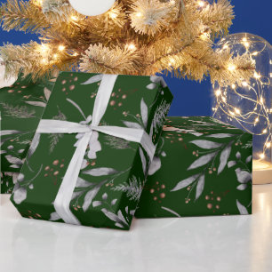 Winter Green Blätter Berries Pine Wasserfarbe Geschenkpapier
