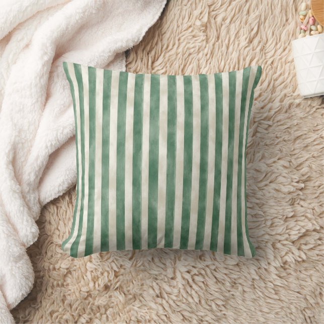 Winter Green Cream Stripes Christmas   Kissen (Decke)
