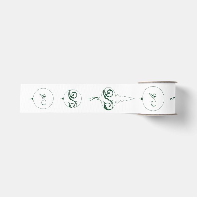 Winter Green Monogram Bauble Ornaments Weihnachten Ripsband (Vorderseite)