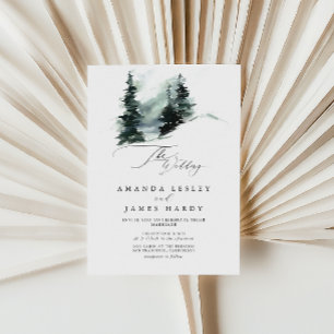Winter Green Pine Snow Foto Hochzeit Party Einladung