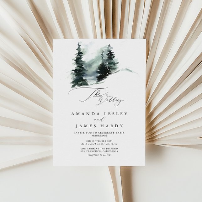 Winter Green Pine Snow Foto Hochzeit Party Einladung (Von Creator hochgeladen)