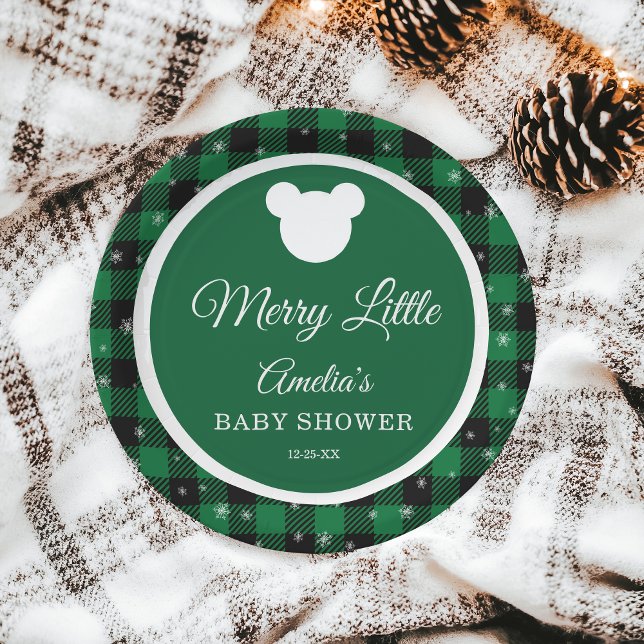 Winter Green Plaid Merry Little Baby Shower Pappteller (Von Creator hochgeladen)