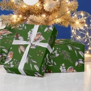 Winter Green Robin Greenerity Watercolor Geschenkpapier