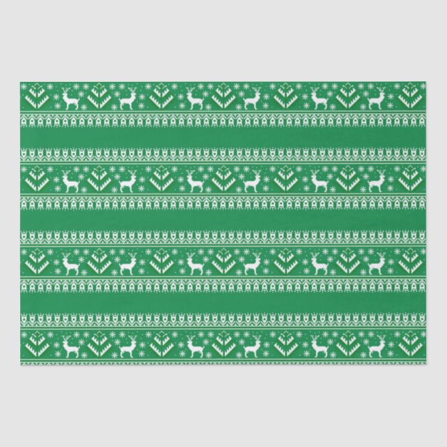 Winter Green und White Christmas Fair Isle Seidenpapier (Vorderseite)