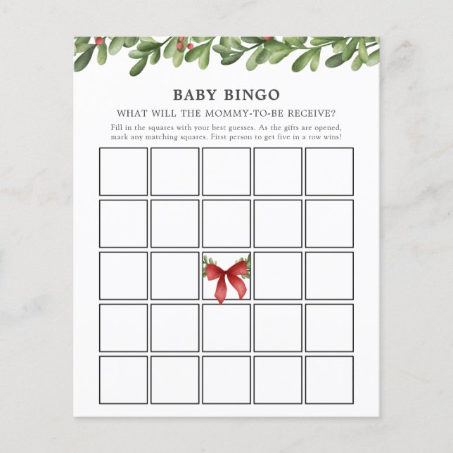 Winter Greenery Baby Bingo Game Card (Vorderseite)