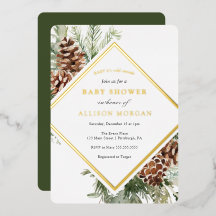 Winter Greenery Baby Shower Foil Einladung