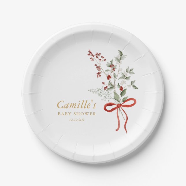 Winter Greenery Baby Shower Pappteller (Vorderseite)