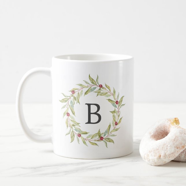 Winter Greenery Berries Wreath Monogram Kaffeetasse (Mit Donut)