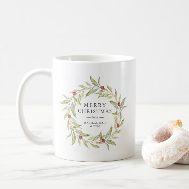 Winter Greenery Berries Wreath Monogram Kaffeetasse (Mit Donut)