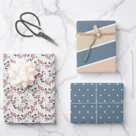 Winter Greenery Blue und Tan Patterns Weihnachten Geschenkpapier Set