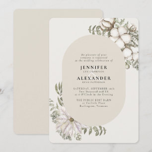 Winter Greenery Blumen Oval Cream Elfenbeinhochzei Einladung
