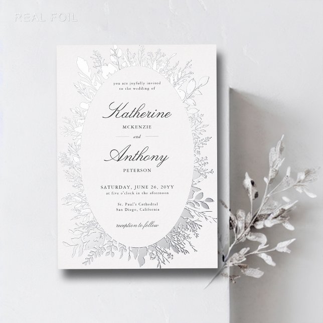 Winter Greenery Boho Rahmen Elegant White Wedding Folieneinladung (winter greenery white wedding elegant modern classic invitation romantic boho frame calligraphy)