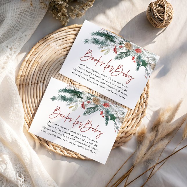 Winter Greenery Books For Baby Shower Card Begleitkarte (Von Creator hochgeladen)