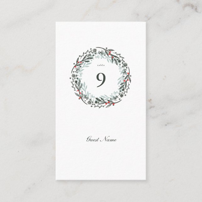 Winter Greenery Botanischer Gaststag Platzkarte (Vorderseite)