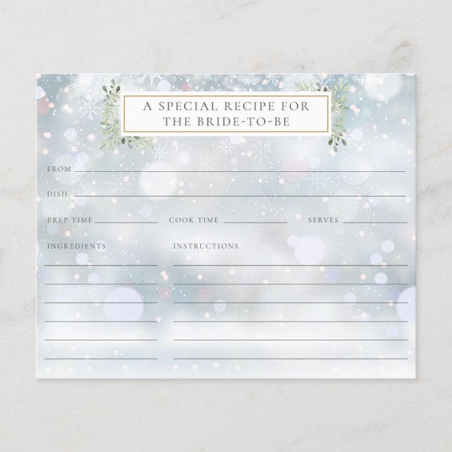Winter Greenery Brautparty Rezept Card (Vorderseite)