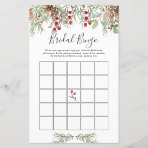 Winter Greenery Bridal Bingo Game Paper Sheet