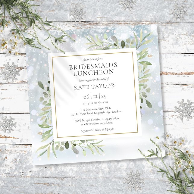 Winter Greenery Bridesmaids Luncheon Square Einladung (Winter Greenery Bridesmaids Luncheon Square Invitation)