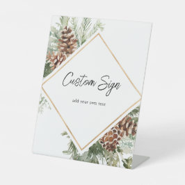 Winter Greenery Custom Text Pedestal Schild