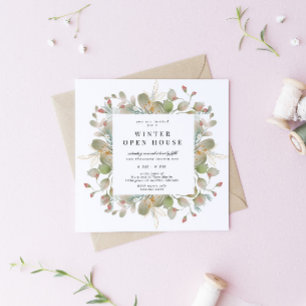 Winter Greenery Elegant Square Open House Einladung