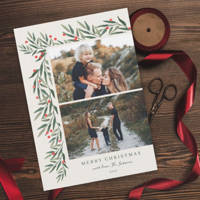 Winter Greenery Elfenbein 2 Foto Weihnachten Magnetkarte (Von Creator hochgeladen)