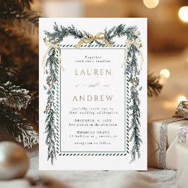 Winter Greenery Garland Wedding Gold & Green Einladung