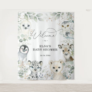 Winter Greenery Gold Arctic Animals Baby Willkomme Wandteppich