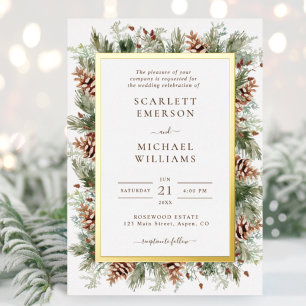 Winter Greenery Gold Foil Mariage Invitations