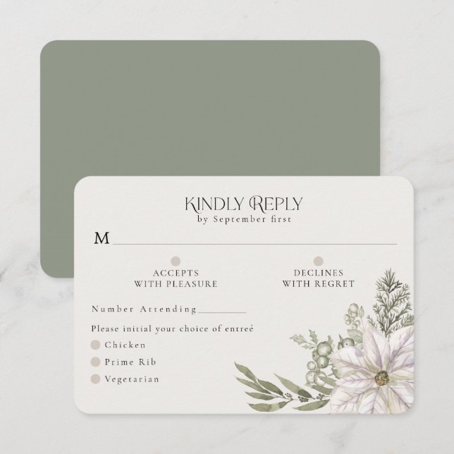 Winter Greenery Green Moss RSVP Card Optionen zum  (Vorne/Hinten)