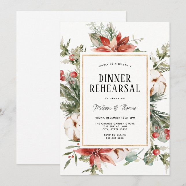 Winter Greenery Hochzeitsessen Probe Einladung (Vorne/Hinten)