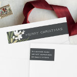 Winter Greenery | Holiday Return Address<br><div class="desc">Elegant botanical wraparound return address labels for your holiday cards or everyday correspondence feature a rich charcoal off-black background adorned with green botanical sprigs, foliage, leaves and white lily of the valley flowers. Add a custom holiday message to the back, and your return address to the front wraparound portion. Designed...</div>
