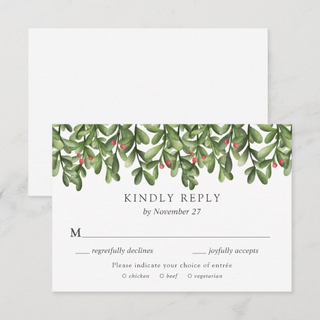 Winter Greenery Holly Wedding Einladung RSVP Karte (Vorne/Hinten)