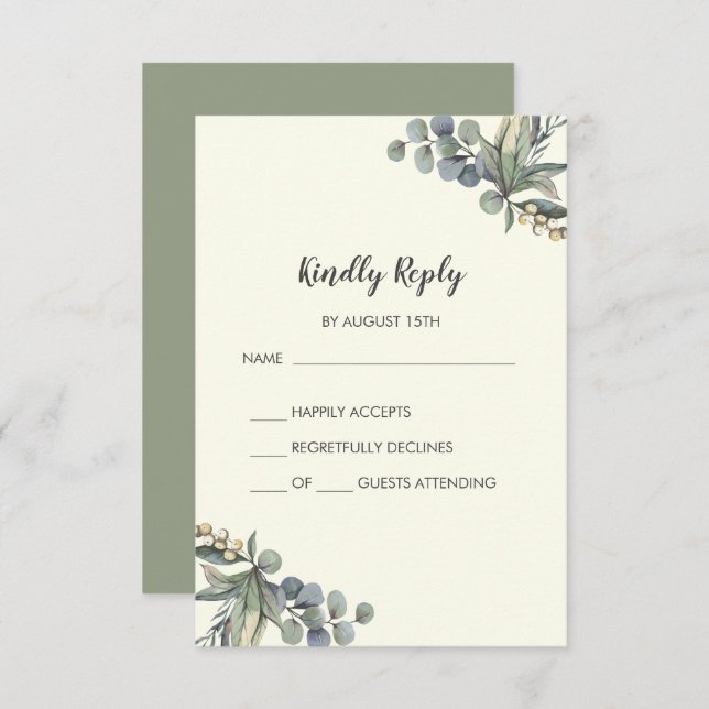 Winter Greenery | Ivory Simple Wedding RSVP Card (Vorne/Hinten)