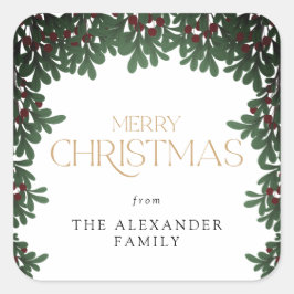 Winter Greenery Mistletoe Weihnachten Quadratischer Aufkleber