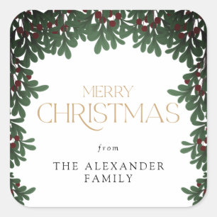 Winter Greenery Mistletoe Weihnachten Quadratischer Aufkleber