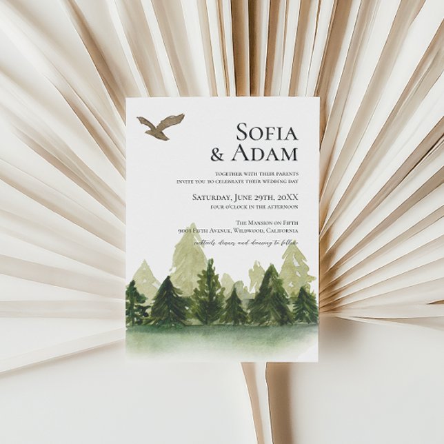 Winter Greenery Mountain Pine Trees Wedding Einladung (Von Creator hochgeladen)