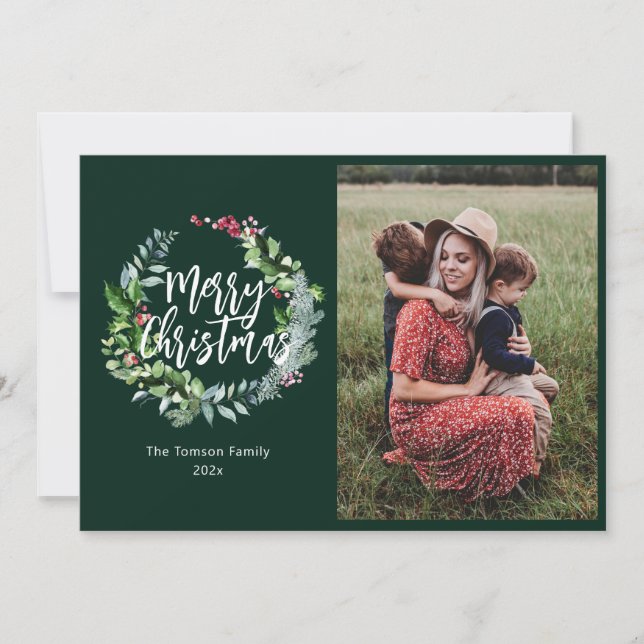 winter greenery photo holiday card feiertagskarte (Vorderseite)