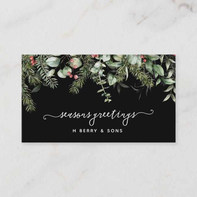 Winter Greenery Pine and Berries Holiday Business Visitenkarte (Vorderseite)