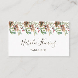 Winter Greenery Pine Red Berry Wedding Platzkarte