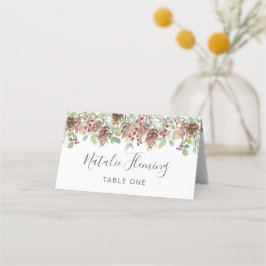 Winter Greenery Pine Red Berry WeihnachtsHochzeit Platzkarte