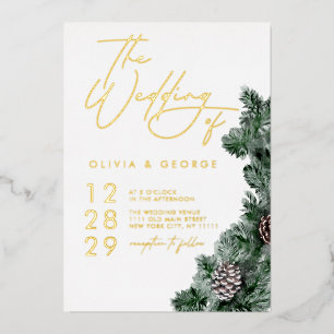 Winter Greenery Pinecone Weihnachtsfeier Hochzeit Folieneinladung