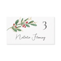 Winter Greenery Red Berry Wedding Platzkarte