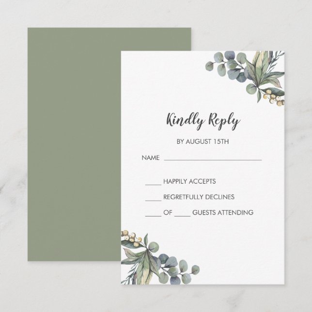 Winter Greenery Simple Wedding RSVP Card Karte (Vorne/Hinten)