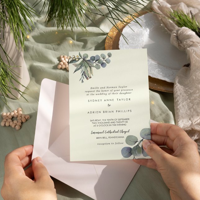 Winter Greenery | Traditionelle Elfenbeinhochzeit Einladung (Von Creator hochgeladen)