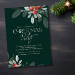 Winter Greenery Urlaub Weihnachten Party Einladung<br><div class="desc">Moderne Weihnachtsweihnachtsfeier mit elegantem Wintergrün und Beeren. Der dunkelgrüne Hintergrund ist mit weißem,  handgeschriebenem Stiltext betont.</div>