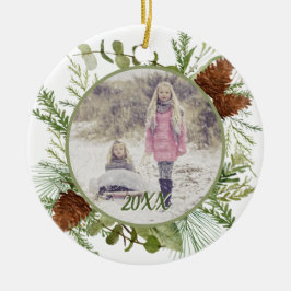 Winter Greenery Watercolor Doppelseitiges Foto Keramik Ornament