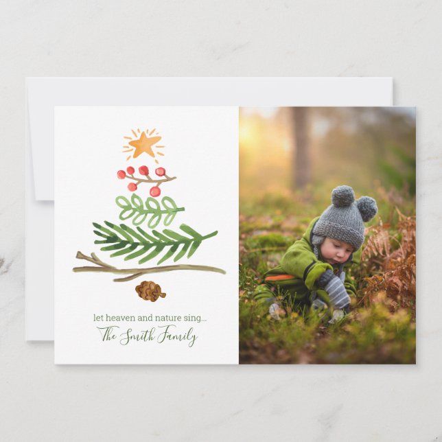 Winter Greenery Watercolor Weihnachtsbaum Karte (Vorderseite)